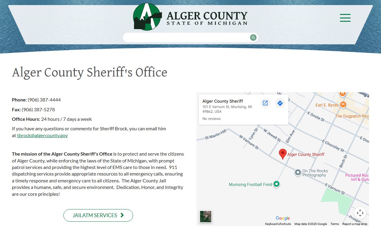 Alger County Sheriff website for recent bookings