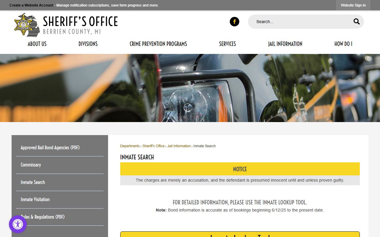 Berrien County inmate search portal for recent bookings