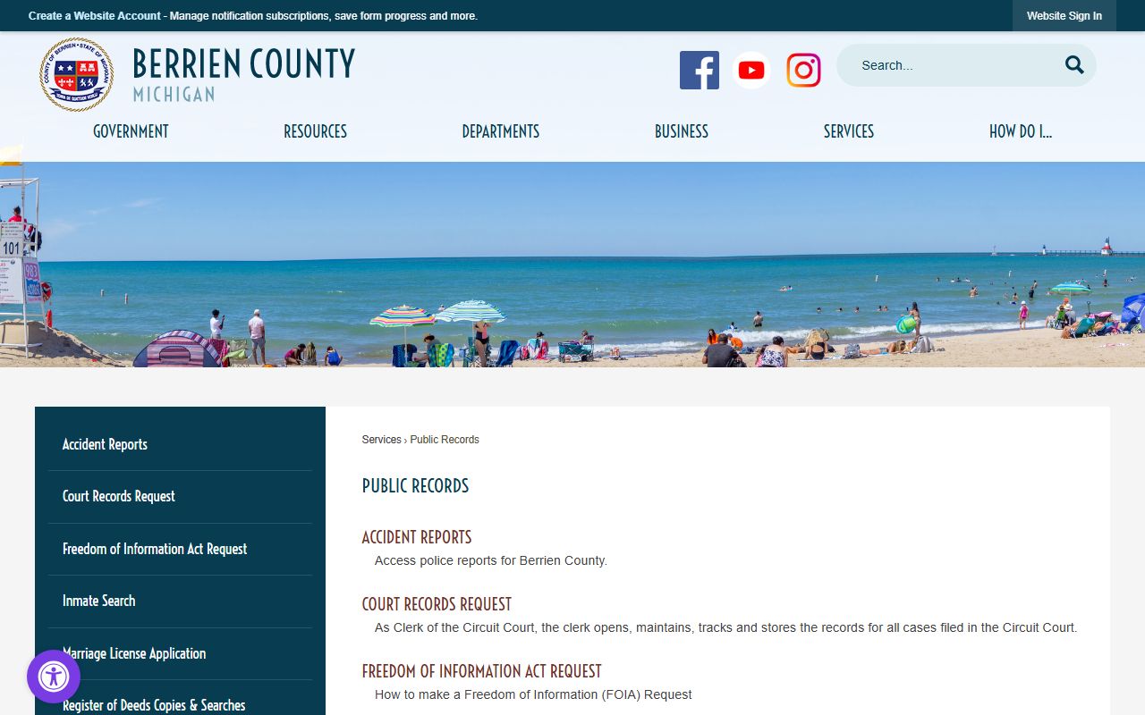 Berrien County public records page for recent bookings FOIA requests