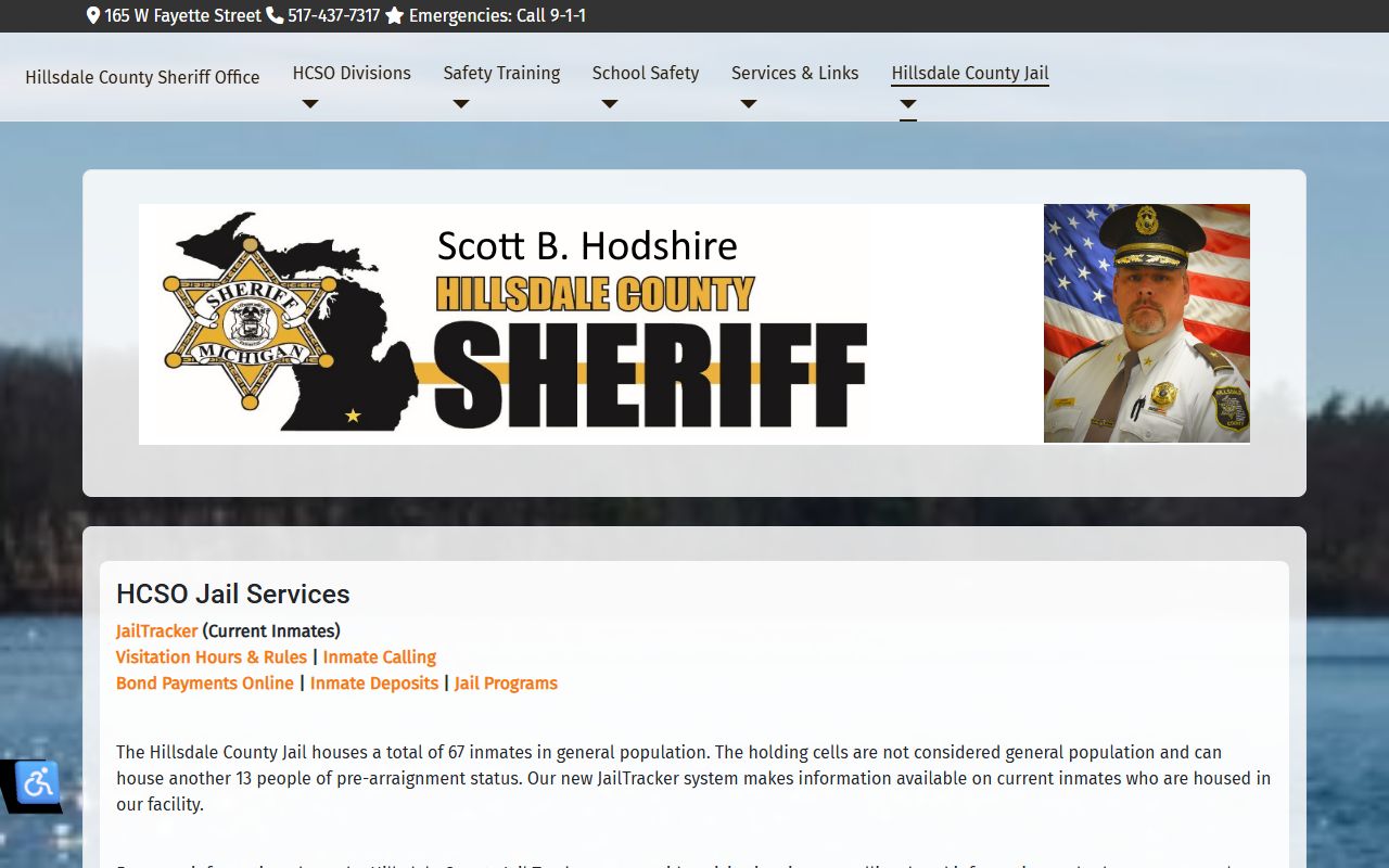 Hillsdale County jail services page for recent bookings