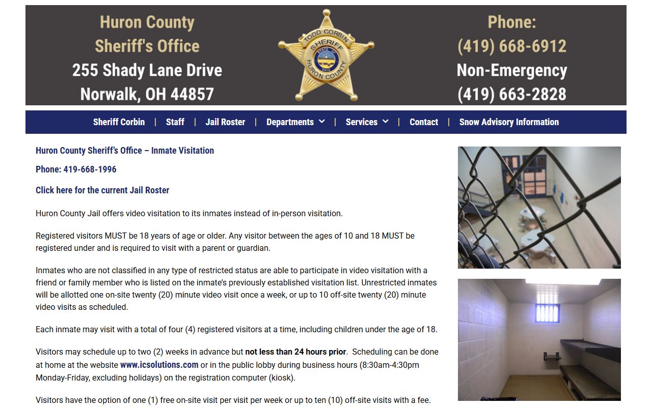 Huron County jail information page for recent bookings