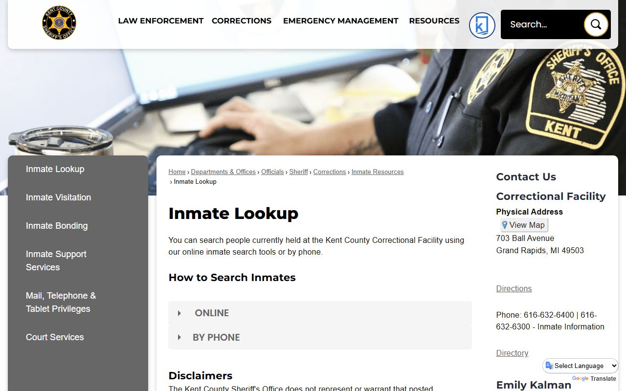 Kent County recent bookings inmate lookup page
