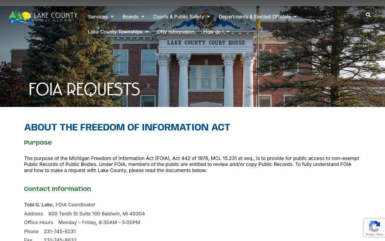 Lake County recent bookings FOIA request page