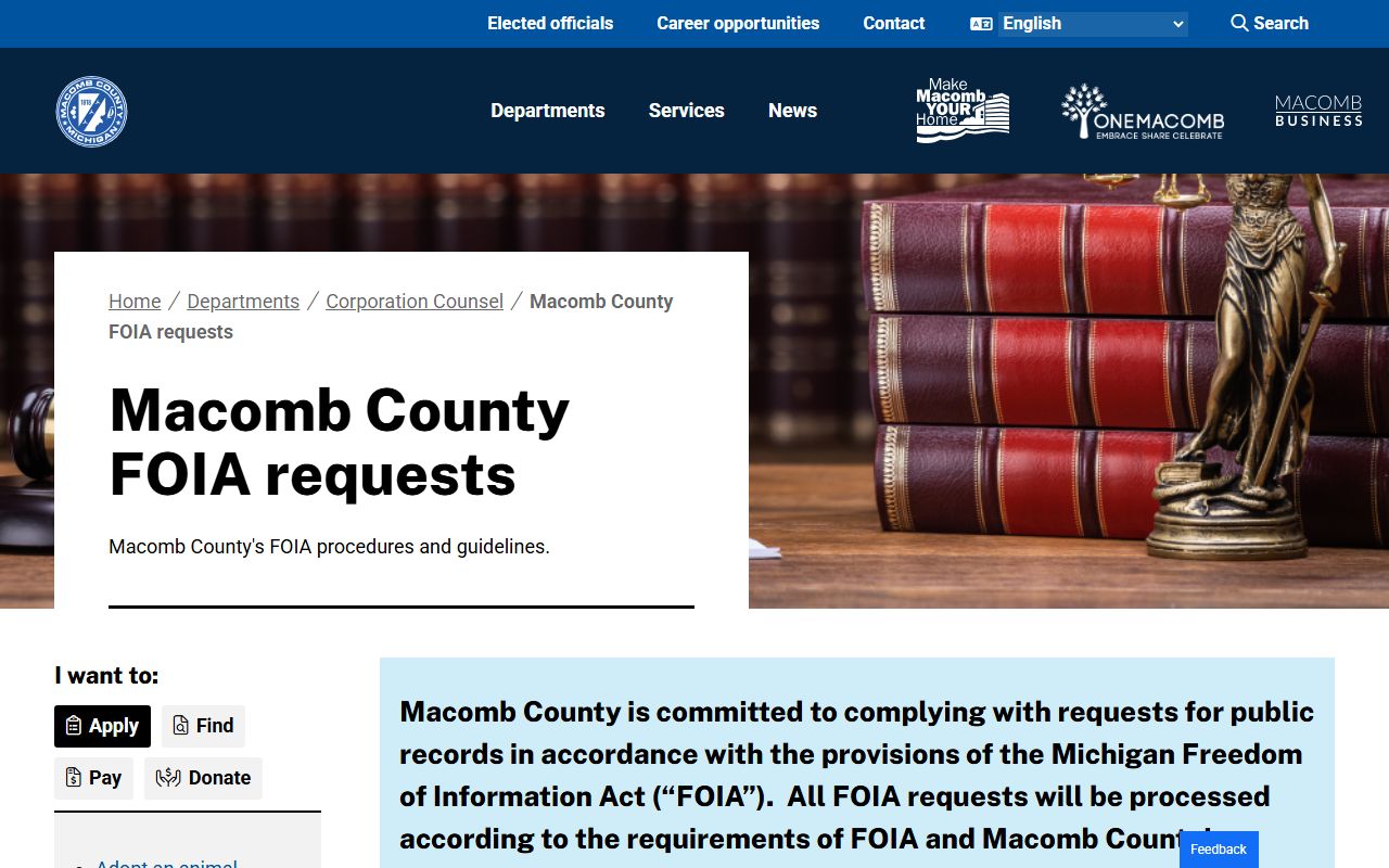 Macomb County recent bookings FOIA request page