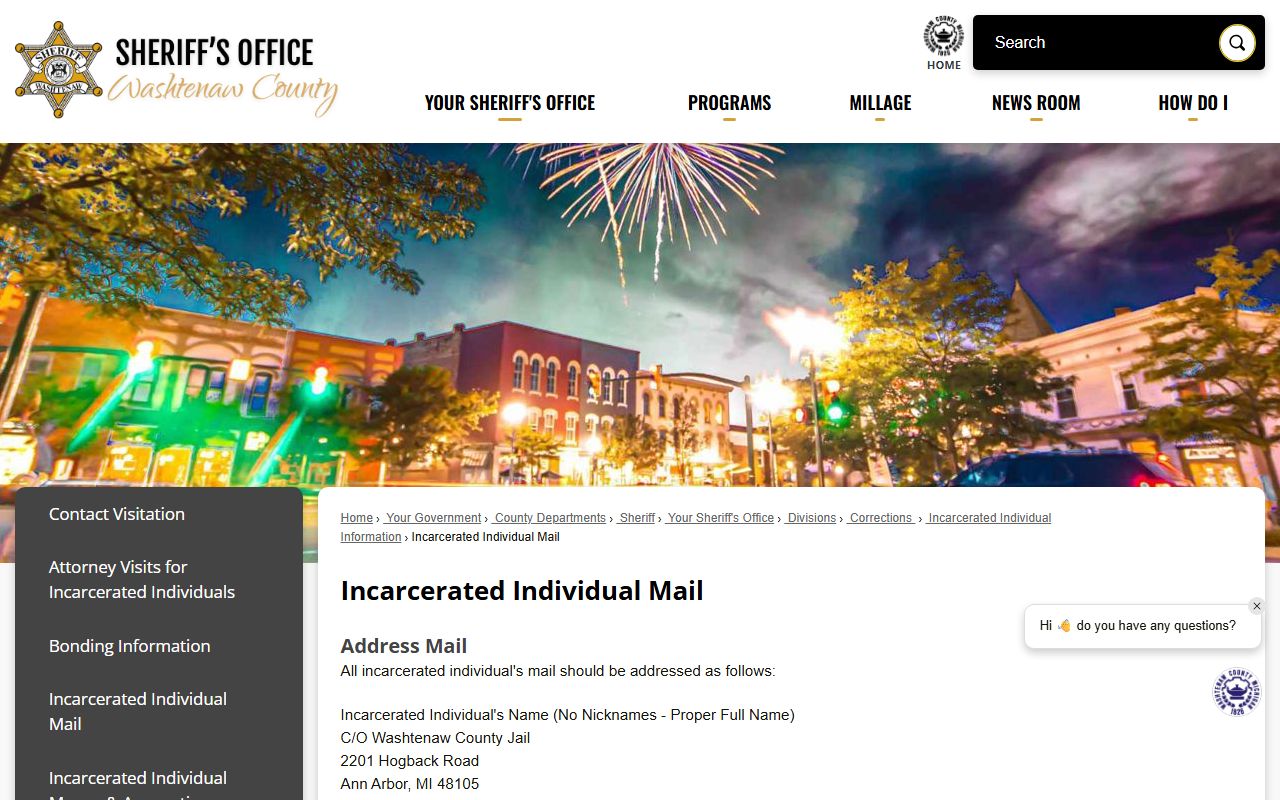 Washtenaw County recent bookings jail visitation schedule