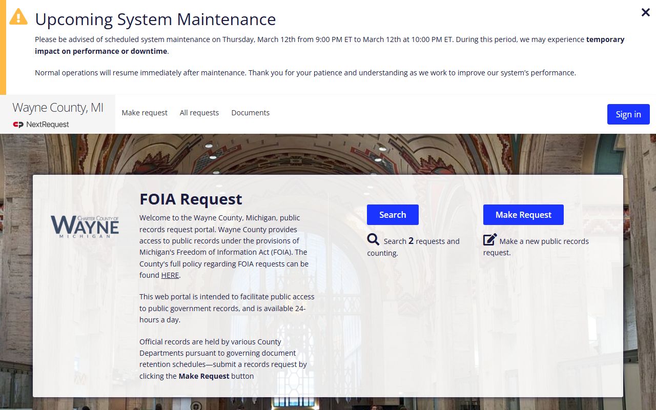 Wayne County recent bookings FOIA portal