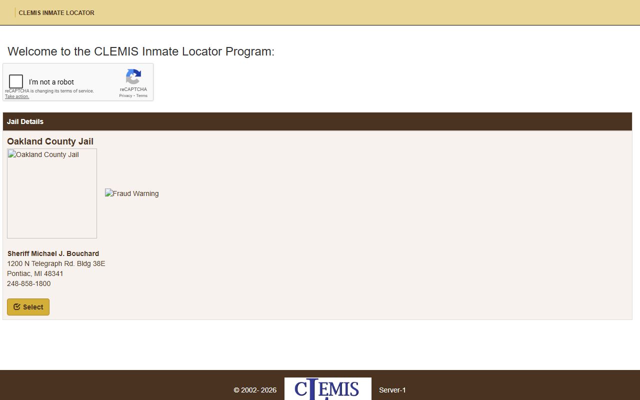 CLEMIS inmate locator search for Michigan recent bookings
