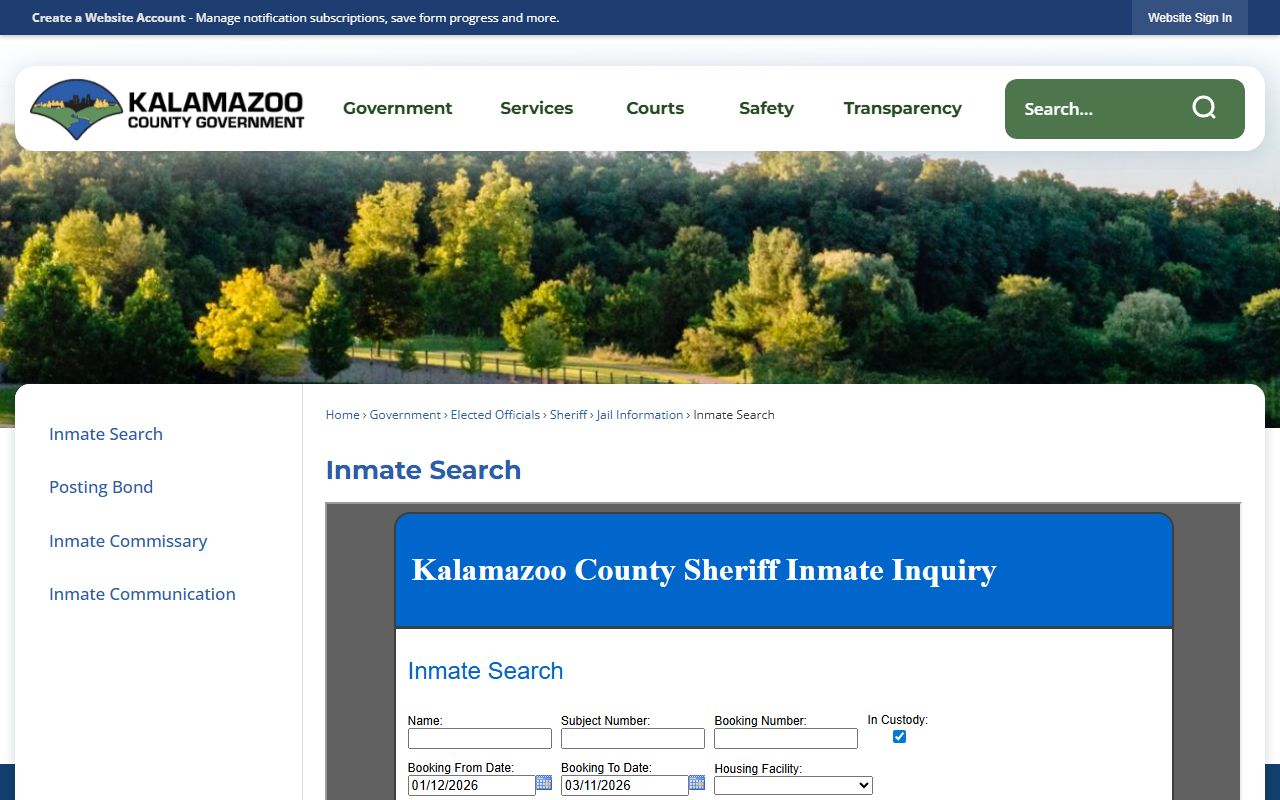 Kalamazoo County inmate search portal for recent bookings in Michigan