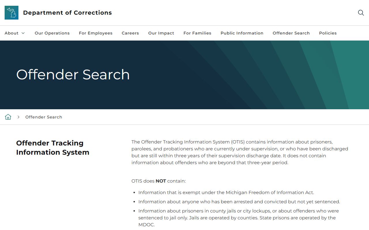 Michigan MDOC OTIS offender search portal for recent bookings